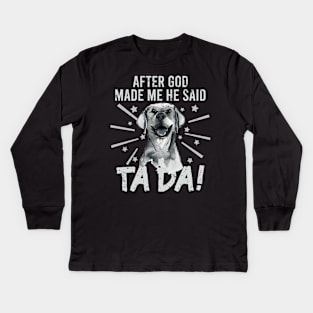 TaDa Vintage funny golden retriever with Distressed TaDa retro golden retriever Kids Long Sleeve T-Shirt